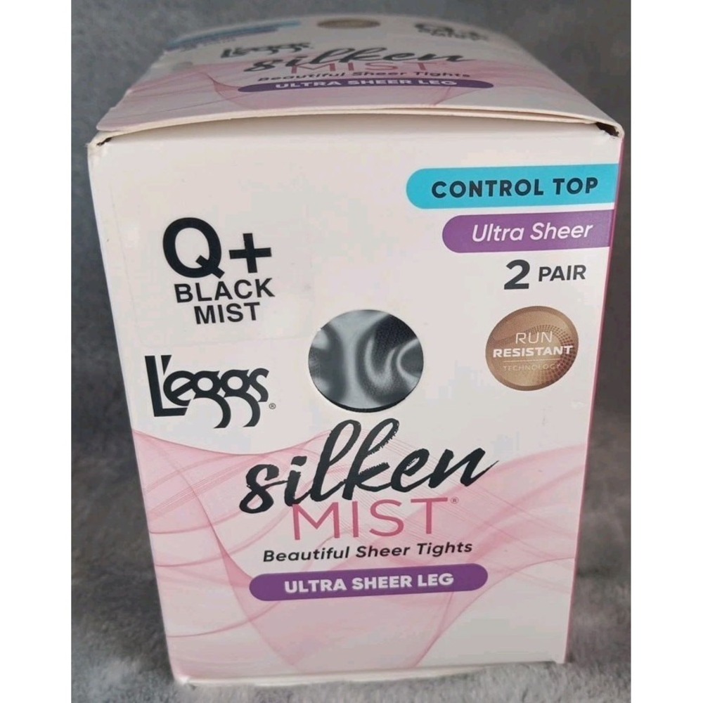 Leggs Silkin Mist Tights Ultra Sheer Q+ Black Mist Control Top Run Resist 2 Pair